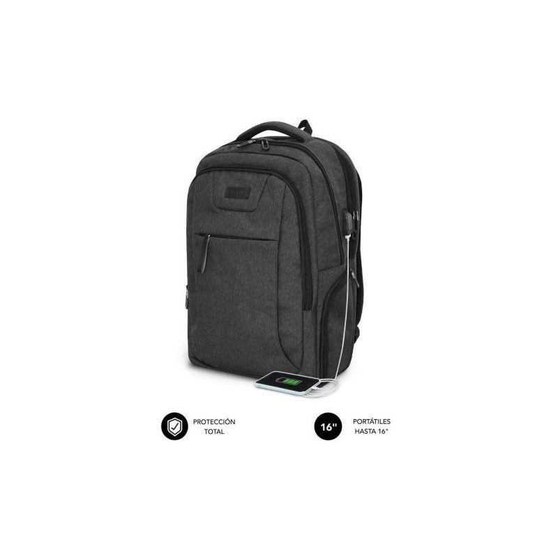 Mochila para Portátil SUBBLIM City Backpack SUB-BP-2BL2001 - Resistente al Agua · USB · 15,6 · Negro