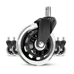 Pack 5 Ruedas de Sustitución de Silla de Oficina LIFELONG BL-2374-BKTR - Diámetro 3 · Negro/Transparente · Acero/Poliuretano