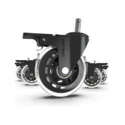 Pack 5 Ruedas de Sustitución de Silla de Oficina LIFELONG BL-2388-BKTR - Diámetro 3 · Negro/Transparente · Freno Bloqueo