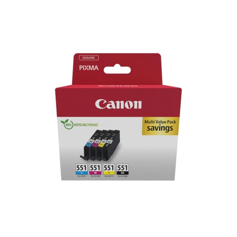 Pack 4 Cartuchos Originales CANON CLI551 BK+C+M+Y - 6509B015 [PAG-780] [ML-7]