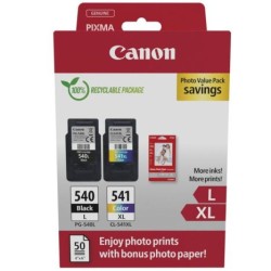 Pack 2 Cartuchos Originales y Papel de Foto CANON PG540L/CL541XL BK+C+M+Y - 5224B012 [PAG-700]