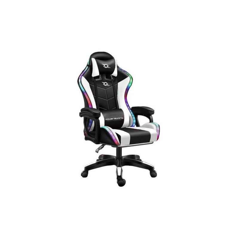 Silla Gaming POWERGAMING - Diseño Ergonómico · Luces RGB · Blanco/Negro