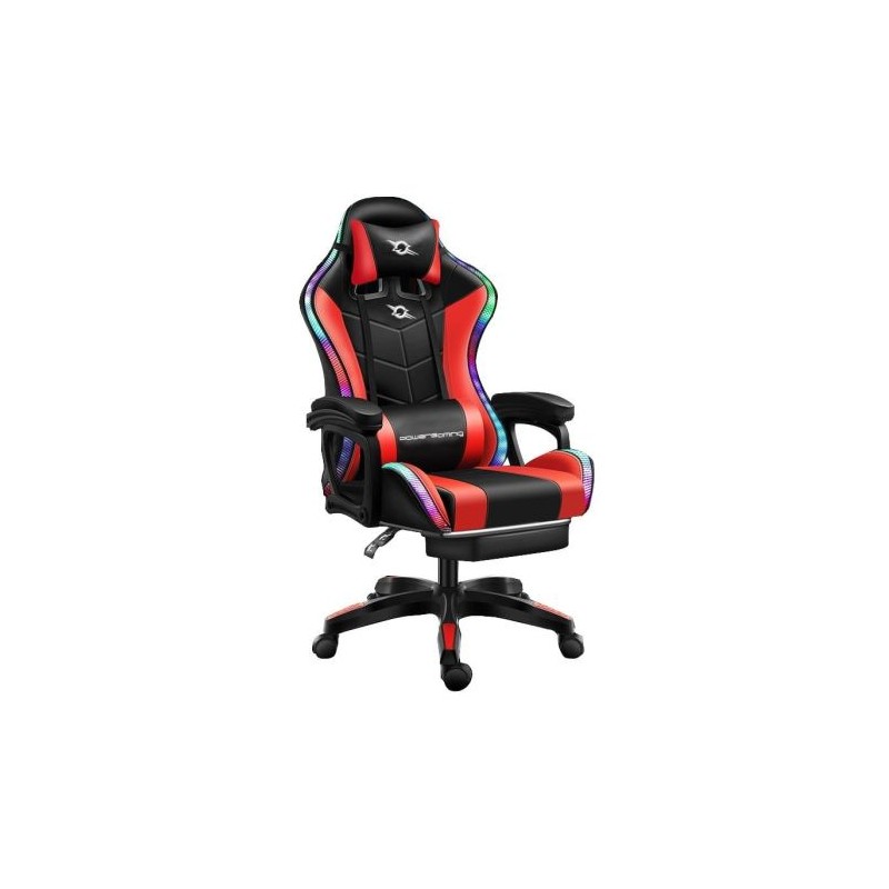 Silla Gaming POWERGAMING - Diseño Ergonómico · Reposapies · Luces RGB · Rojo/Negro