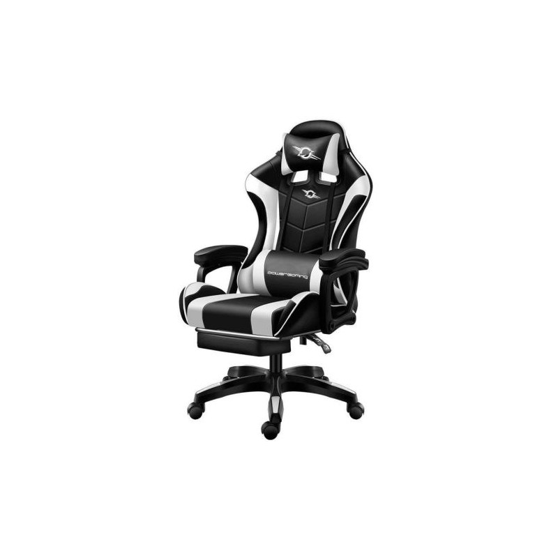 Silla Gaming POWERGAMING - Diseño Ergonómico · Reposapies · Blanco/Negro