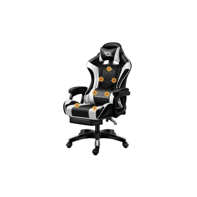 Silla Gaming POWERGAMING - Diseño Ergonómico · Reposapies · Maseajador · Blanco/Negro