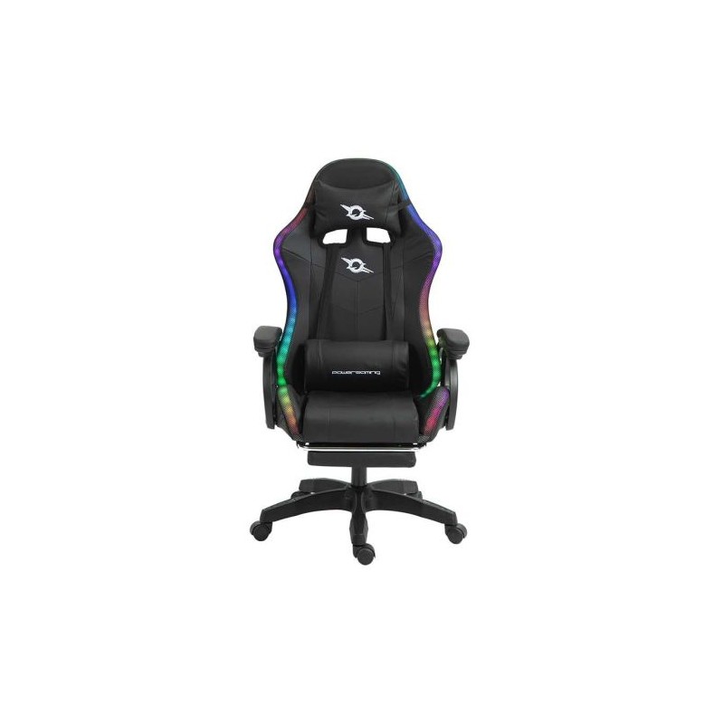 Silla Gaming POWERGAMING - Diseño Ergonómico · Reposapies · Luz RGB · Negro