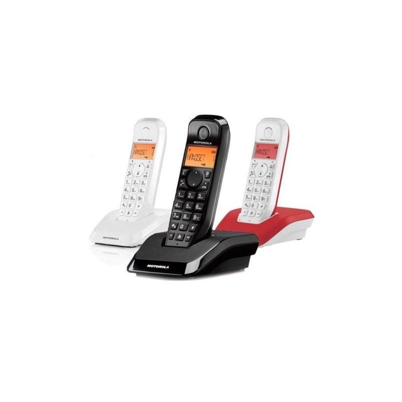 Pack 3 Teléfonos Inalámbricos MOTOROLA S1203 - Agenda 50 Contactos · Negro/Rojo/Blanco