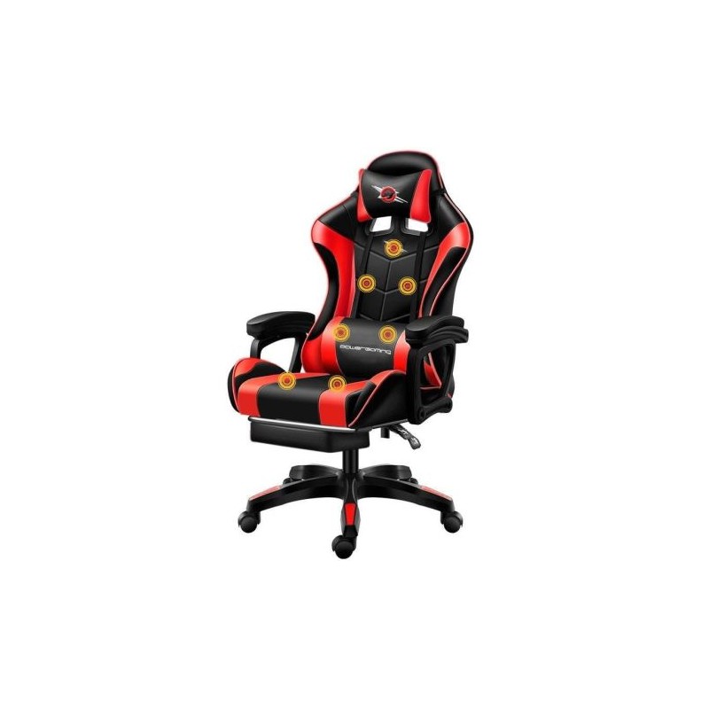 Silla Gaming POWERGAMING - Diseño Ergonómico · Reposapies · Luz RGB · Masaje · Negro