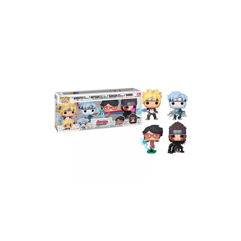 Pack 4 FUNKO POP Boruto, Mitsuki, Sarada y Shinki - Boruto Edición Especial Terciopelo - 889698824903