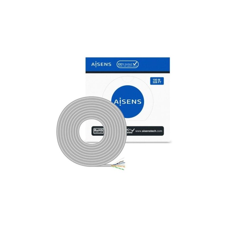 Bobina de Cable de Red Exterior Rígido RJ45 Cat 6 UTP - 100m · Gris