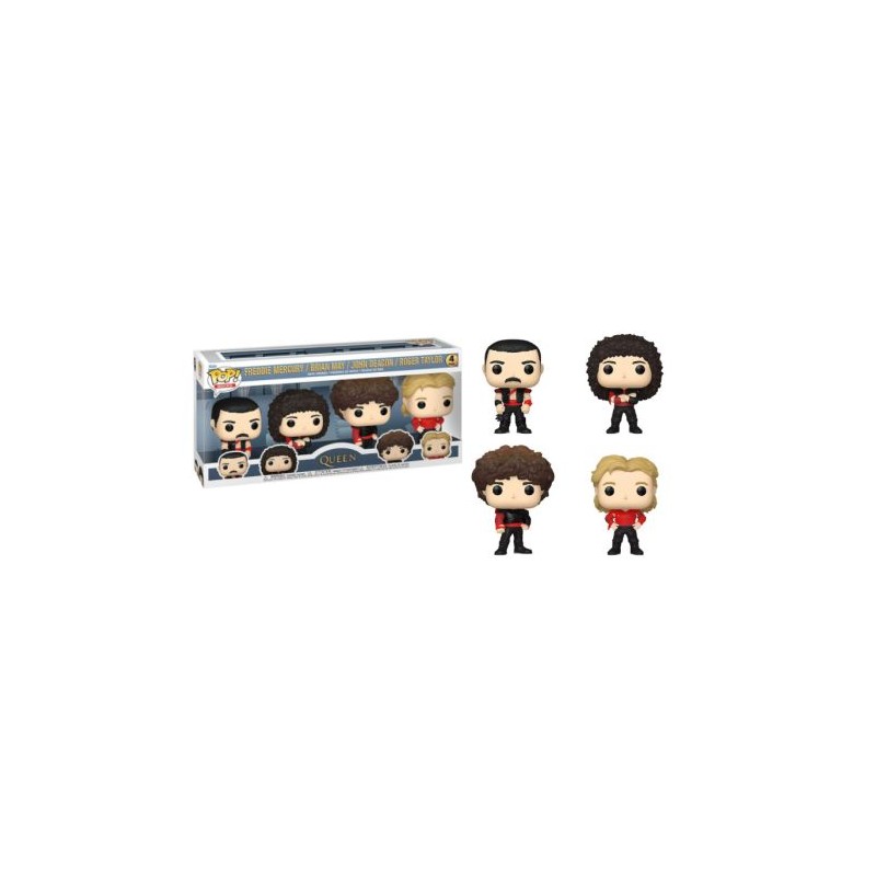 Pack 4 FUNKO POP Freddy Mercury, Brain May, John Deacon y Roger Taylor - Queen Radio Gaga - 889698706025