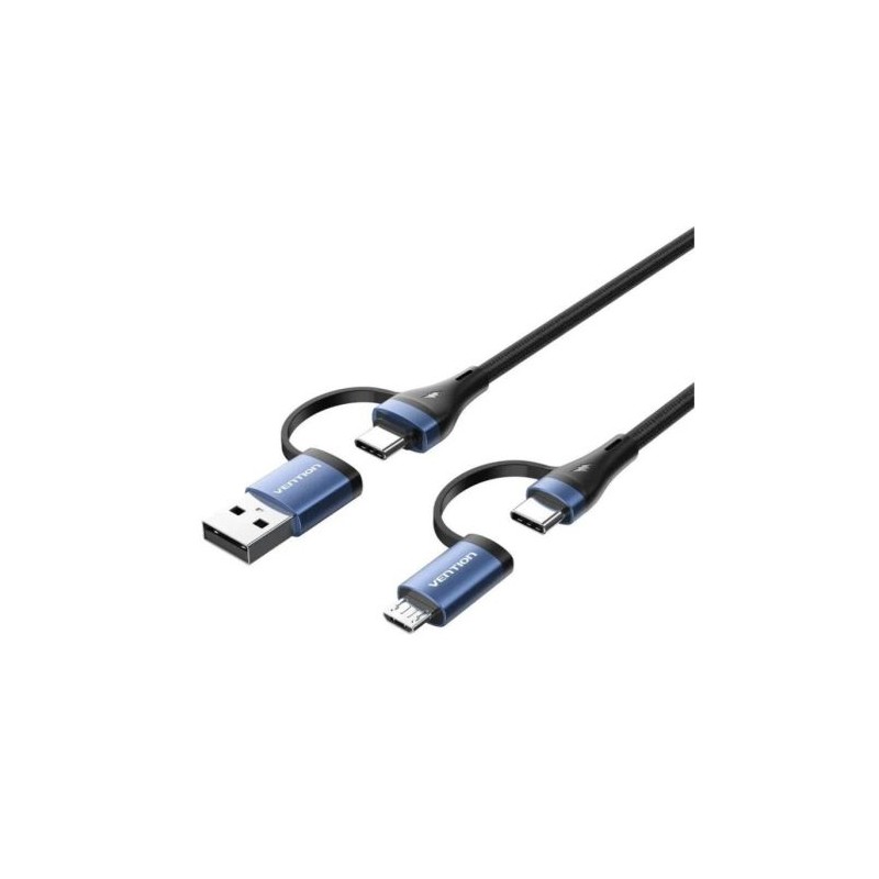 Cable USB 2.0 Tipo C/M y USB/M a Micro USB/M y USB Tipo C/M - 1m · Negro/Azul