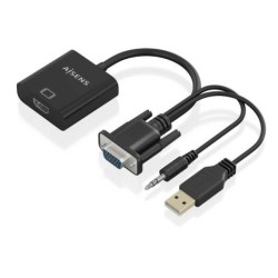 Cable Conversor HDMI a SVGA con Audio, SVGA/M con Jack 3.5mm y USB Tipo A/M a HDMI/H - 20cm · Negro