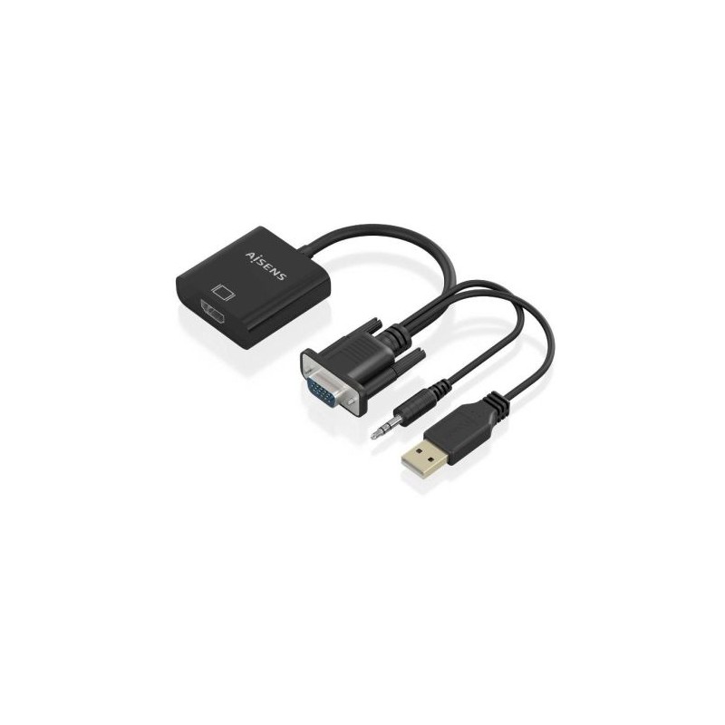 Cable Conversor HDMI a SVGA con Audio, SVGA/M con Jack 3.5mm y USB Tipo A/M a HDMI/H - 20cm · Negro