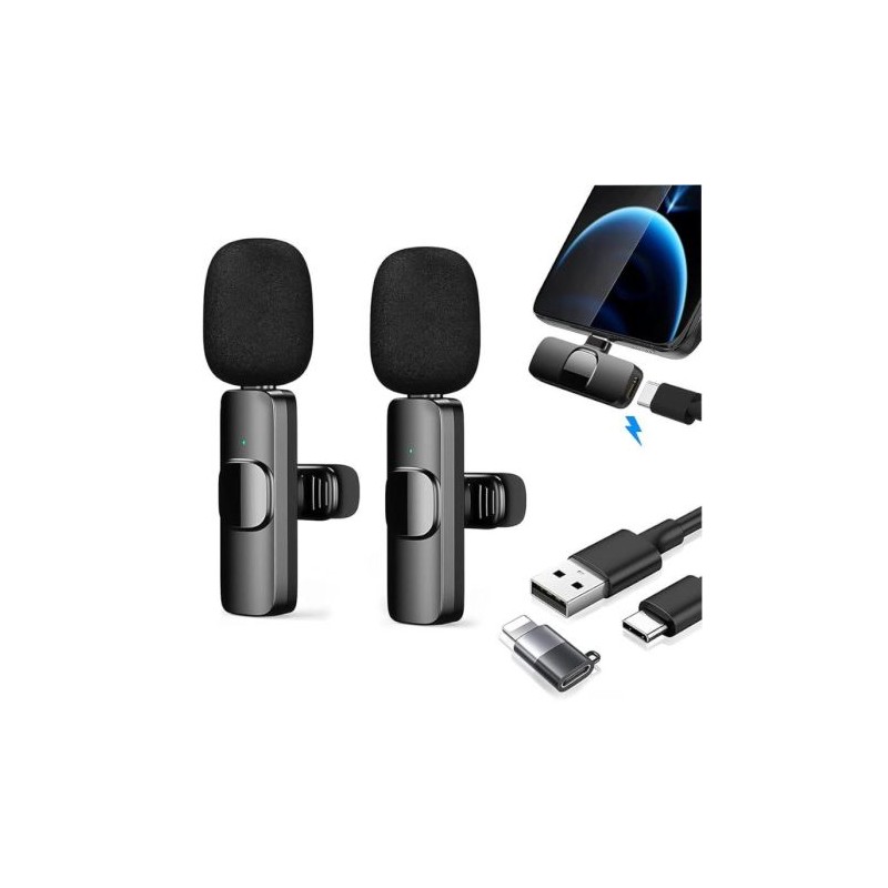 Pack 2 Micrófono Inalámbrico para Smartphone AWESKMOD - USB Tipo C · Adaptador Lightning