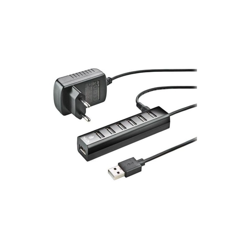 HUB USB 2.0  con Alimentación Externo 7xUSB - Negro