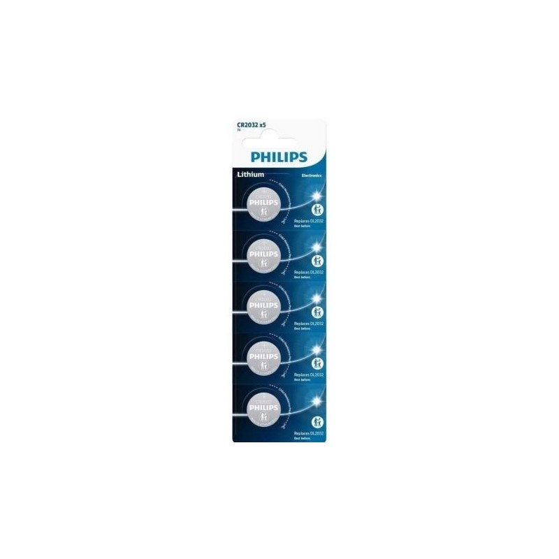 Pack de 5 Pilas Botón PHILIPS CR2032P5/01B Lithium - 3V