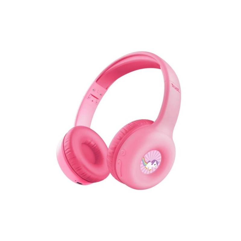Auriculares Diadema Inalámbricos TRUST Nouna Kids - Infantiles · USB Tipo C · Jack 3.5mm · BT · Micrófono · Rosa