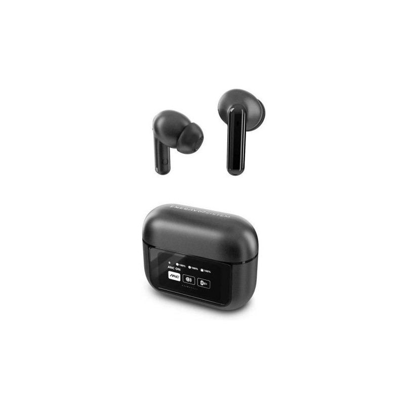 Auriculares Inalámbricos ENERGY SISTEM Display ANC - BT 5.4 · Microfono · Cancelación de Ruido · Estuche de Carga · Negro