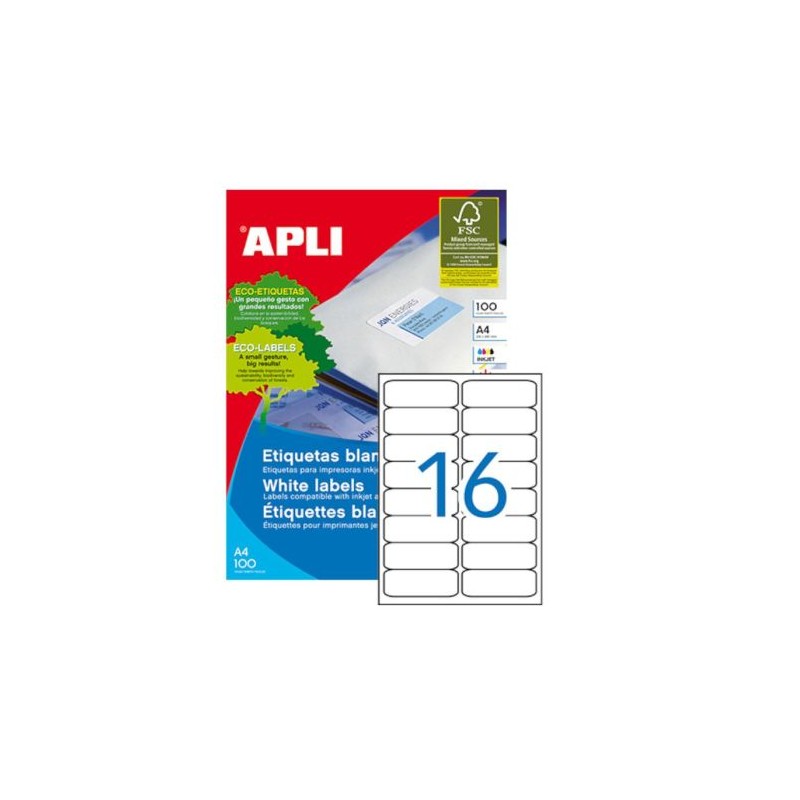 Etiquetas Adhesivas APLI 02418 - 99.1 x 34mm · 100 hojas · Blancos