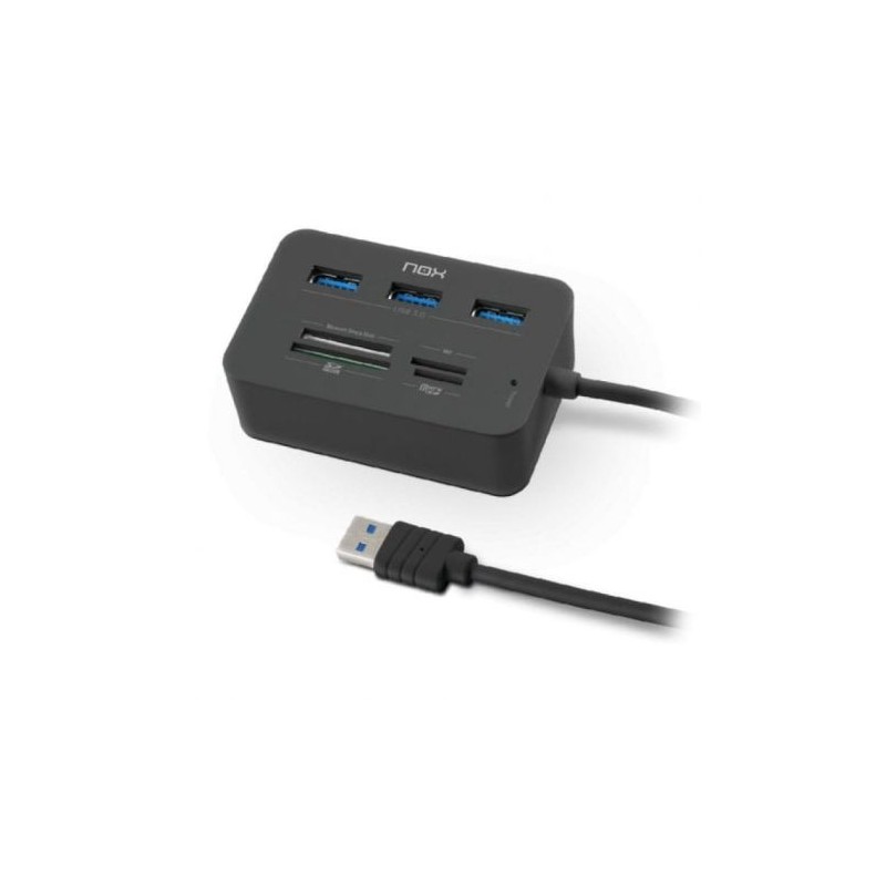 HUB USB 3.0 3xUSB · Lector de Tarjetas · Negro
