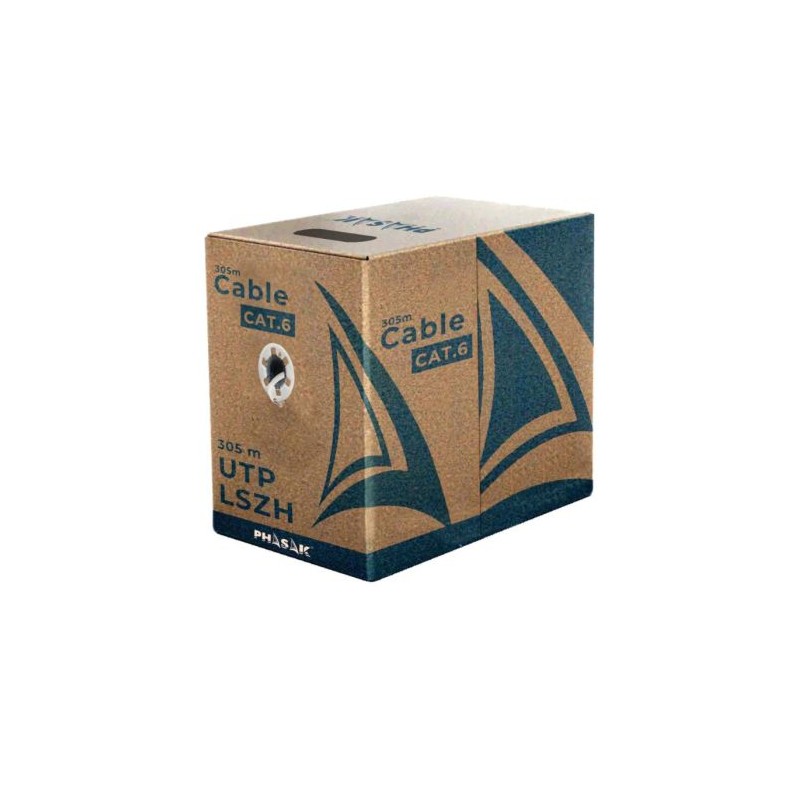 Bobina de Cable de Red RJ45 Cat 6 UTP CCA Sólido LSZH - 305m · Gris