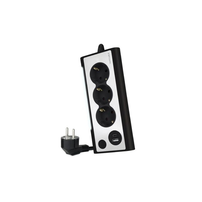 Regleta con Interruptor NANOCABLE - 3xSchuko · 1xUSB · 1xUSB Tipo C · 1.5m · Negro