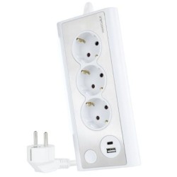 Regleta con Interruptor NANOCABLE - 3xSchuko · 1xUSB · 1xUSB Tipo C · 1.5m · Blanco