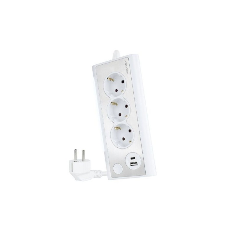 Regleta con Interruptor NANOCABLE - 3xSchuko · 1xUSB · 1xUSB Tipo C · 1.5m · Blanco