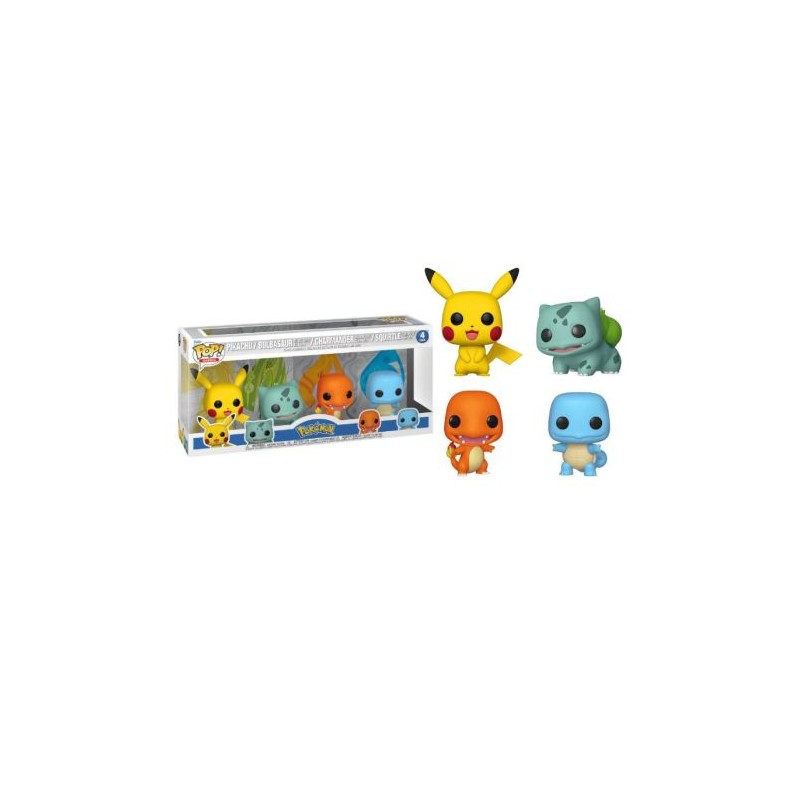 Pack 4 FUNKO POP Pikachu, Bulbasaur, Charmander y Squirtle - Pokémon Edición Especial - 889698844635