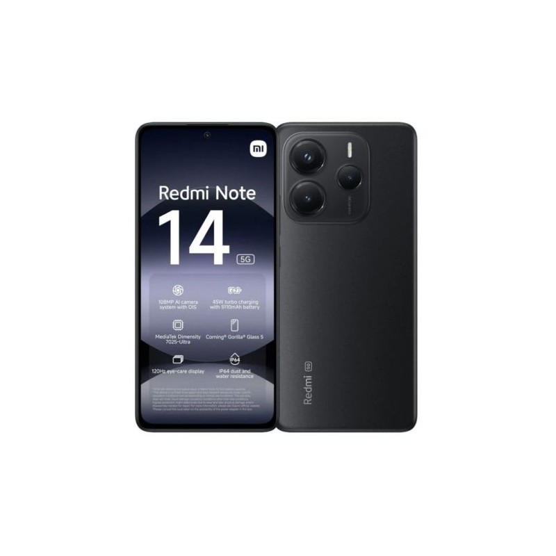 Smartphone XIAOMI Redmi Note 14 - 5G · Dimesity 7025-Ultra · 6.67 AMOLED · 8GB · 256GB · Android · Negro