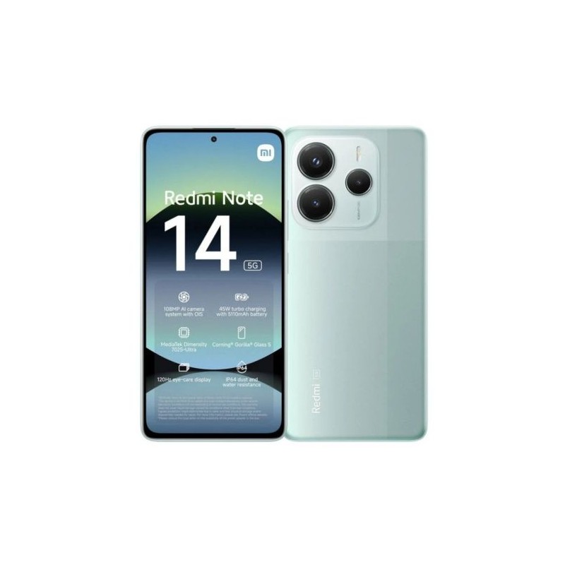 Smartphone XIAOMI Redmi Note 14 - 5G · Dimesity 7025-Ultra · 6.67 AMOLED · 8GB · 256GB · Android · Verde
