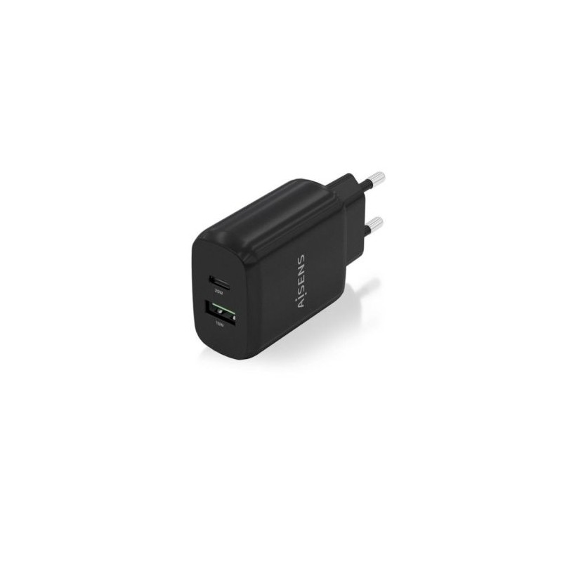 Cargador de Pared AISENS A110-0759 - 25W · 1xUSB · 1xUSB Tipo C · Negro