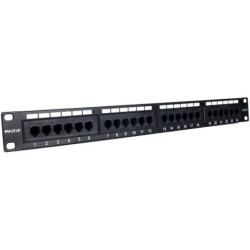 Panel de Transferencia PHASAK PU 2420 - 24 Puertos · Cat.6 · Dual Block · Rack 19 · Metálico · Negro