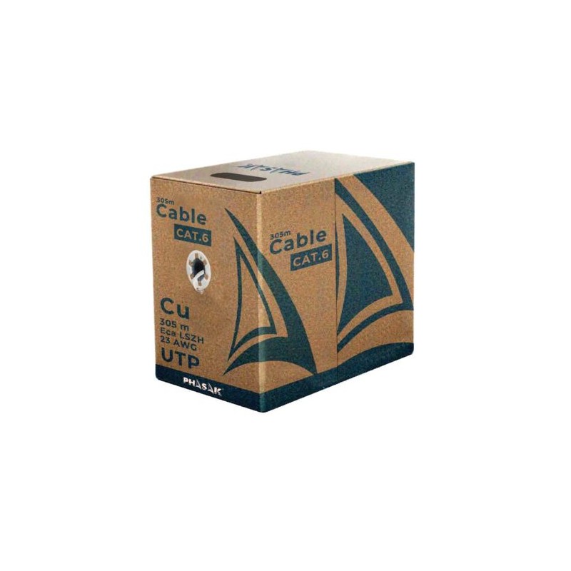 Bobina de Cable de Red RJ45 Cat 6 UTP AWG24 100% CU - 305m · Gris