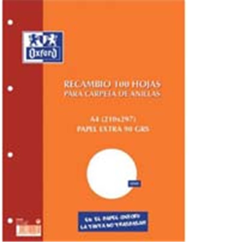 RECAMBIO A4 100 HOJAS 4 TALADROS 1 LINEA MARGEN IZQUIERDO OXFORD 400173743