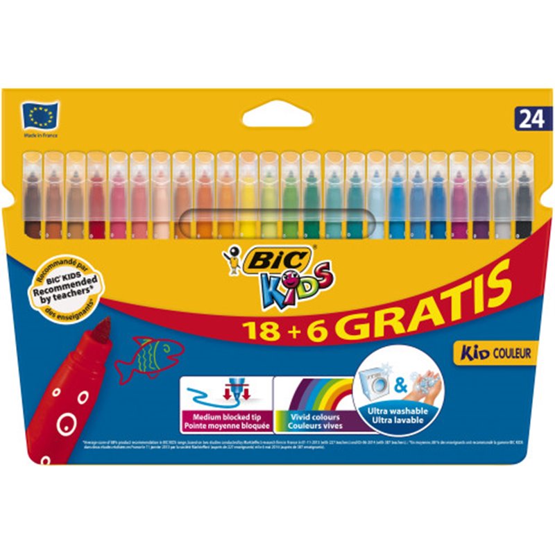ESTUCHE 24 ROTULADORES ULTRALAVABLES KID COULEUR TRAZO 0,8MM. BIC 9117373