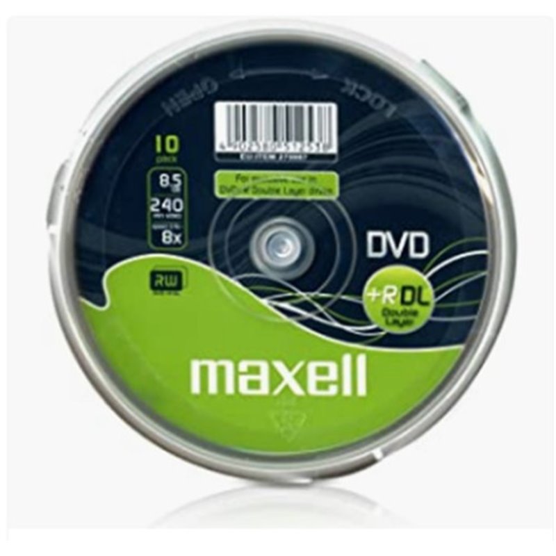 MAXELL DVD 8,5 GB. GRABABLE. DOBLE CAPA. TARRINA 10 UNIDADES. 4X