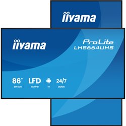 iiyama LH8664UHS-B3AG pantalla de señalización Pantalla plana para señalización digital 2,17 m (85.6") Wifi 450 cd / m² 4K Ultra