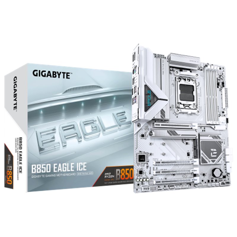 PLACA GIGABYTE B850 EAGLE ICE (BLANCO),AMD,AM5,B850,4DDR5,256GB,1HDMI+1DP,4SATA3+3M.2,2.5GBE,5USB3.2,ATX