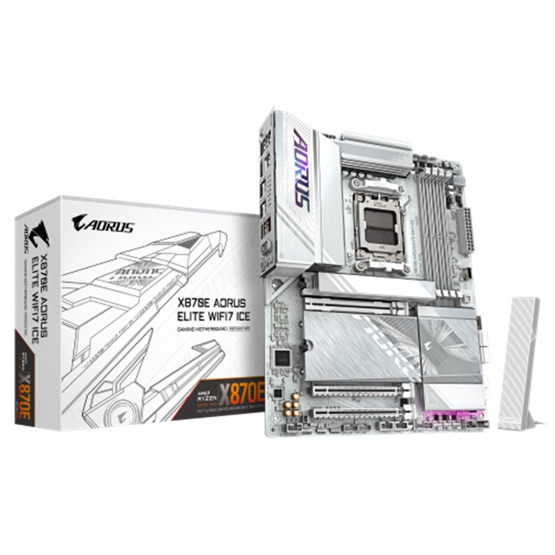 PLACA GIGABYTE X870E A ELITE WIFI7 ICE (BLANCO),AMD,AM5,X870E,4DDR5,256GB,1HDMI+1FHDMI+2USB4,4SATA3+4M.2,2.5GBLAN+WIFI7+BT5.4,6U