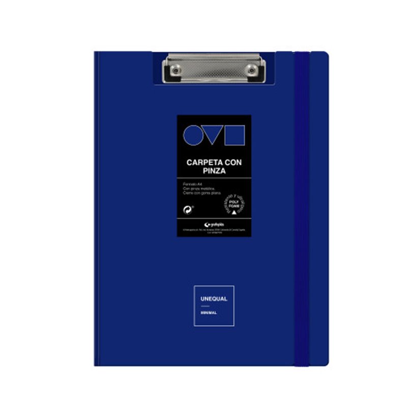 CARPETA A4 TAPA POLYFOAM CON PINZA SUPERIOR UNEQUAL MINIMAL AZUL GRAFOPLAS 1550930
