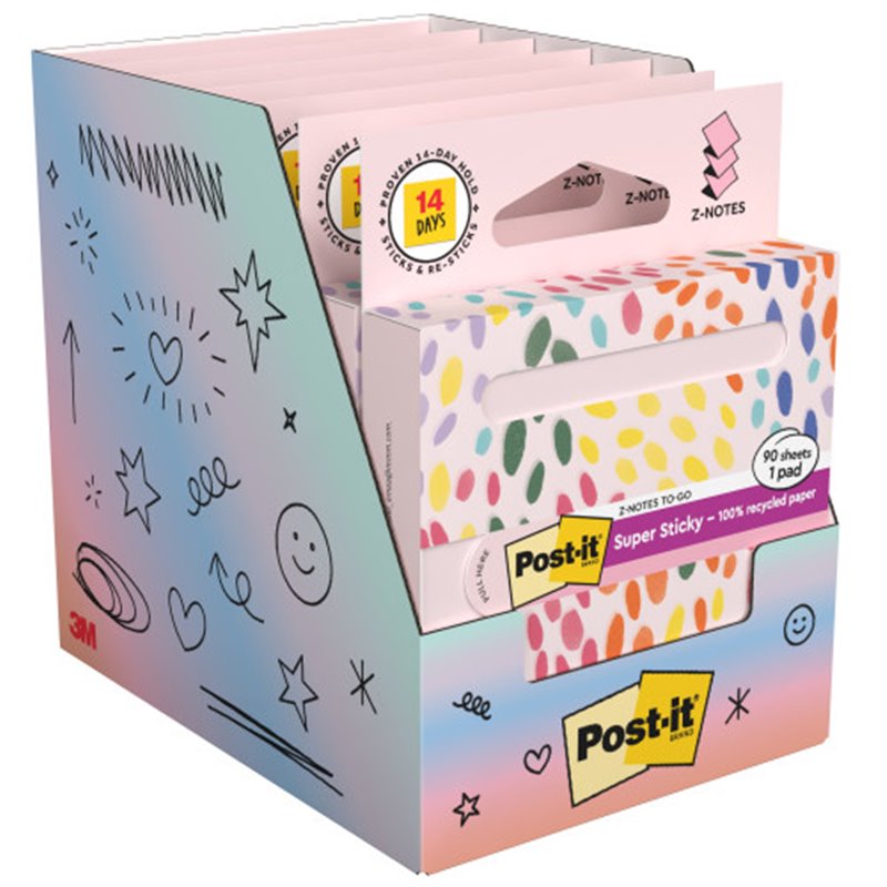 DISPENSADOR DE CARTON 90 HOJAS Z-NOTES RECICLADO SUPER STICKY 76X76 MM ROSA PASTEL R330-1RSSP POST-IT 7100398996