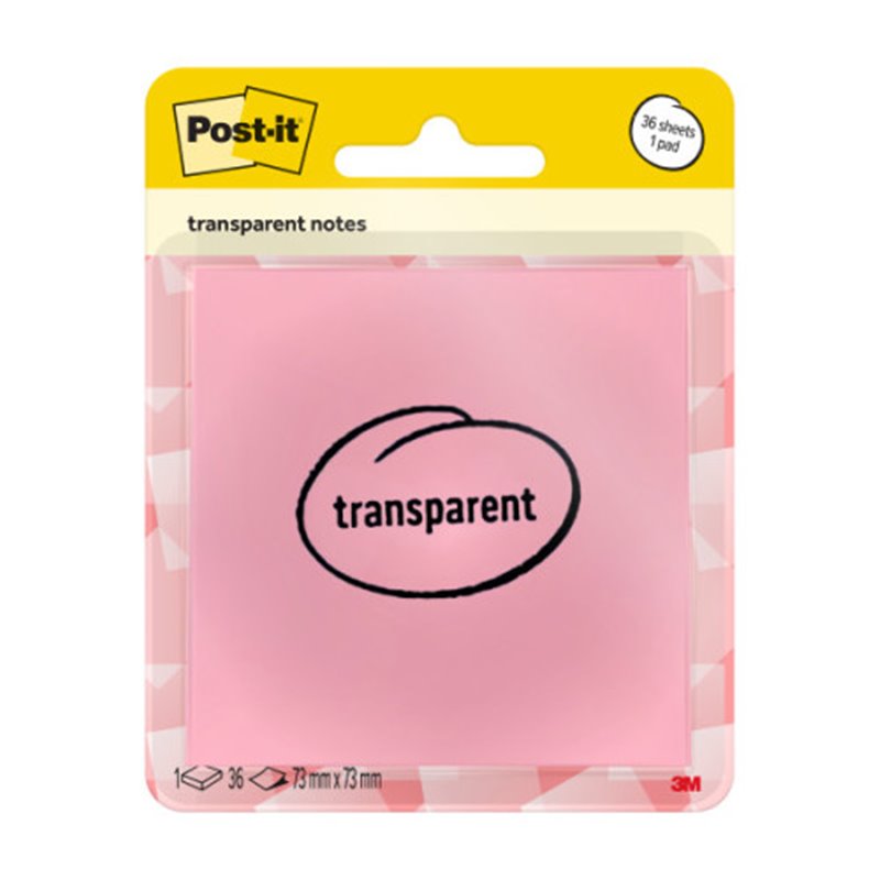 BLISTER 36 HOJAS NOTAS TRANSPARENTES 600-1TRSPO 73X73 MM NARANJA PASTEL POST-IT 7100394468