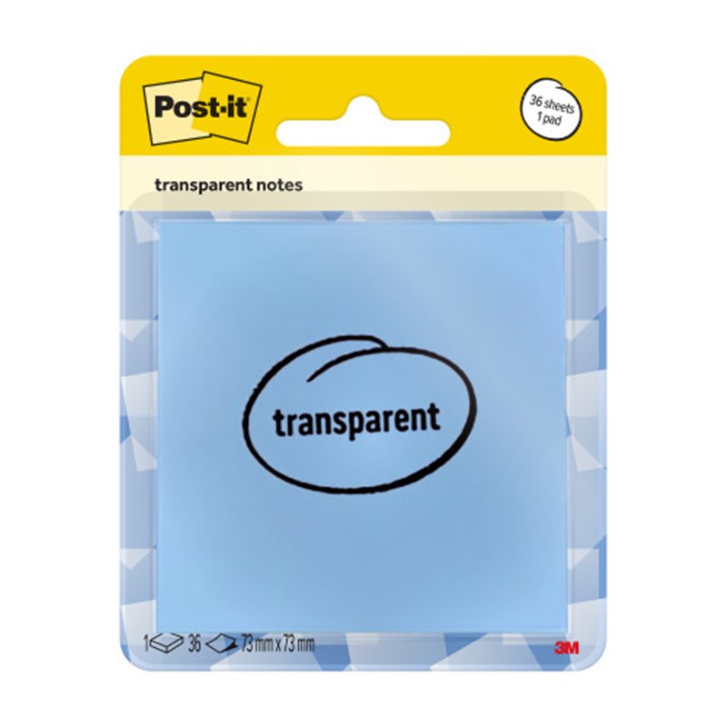 BLISTER 36 HOJAS NOTAS TRANSPARENTES 600-1TRSPB 73X73 MM AZUL PASTEL POST-IT 7100394509