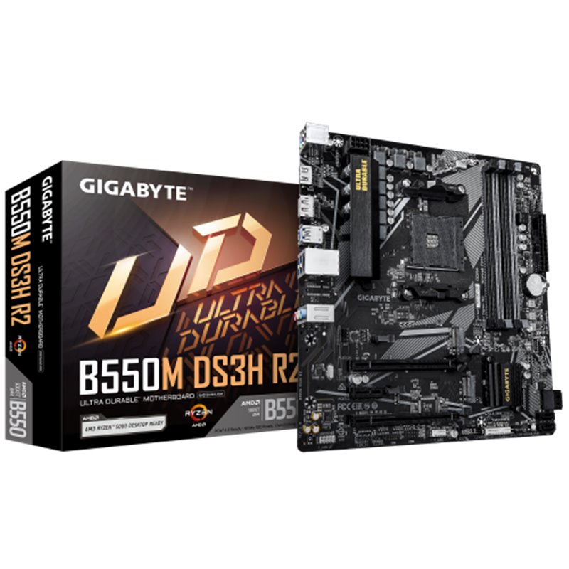 GIGABYTE B550M DS3H R2 Placa base - Procesadores AMD Ryzen 5000, VRM de 5+3 fases, hasta 4733 MHz DDR4 (O.C.), 1x M.2 PCIe 4.0 +