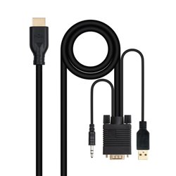 Nanocable Conversor unidireccional VGA/M + AUDIO/M + USB-A/M (para alimentación) a HDMI/M, Negro, 1.8m