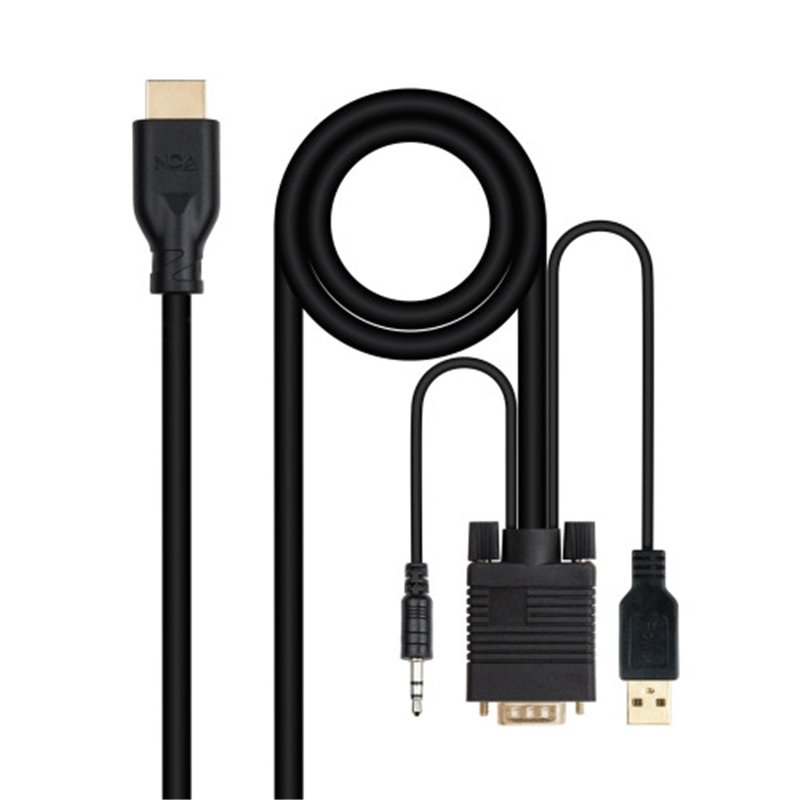 Nanocable Conversor unidireccional VGA/M + AUDIO/M + USB-A/M (para alimentación) a HDMI/M, Negro, 1.8m