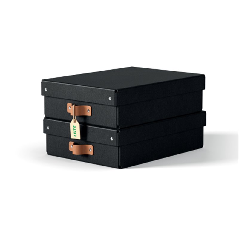 PACK 2 CAJAS DE ALMACENAMIENTO CARTÓN MEDIANA BAJA COLOR NEGRO LEITZ 61480095