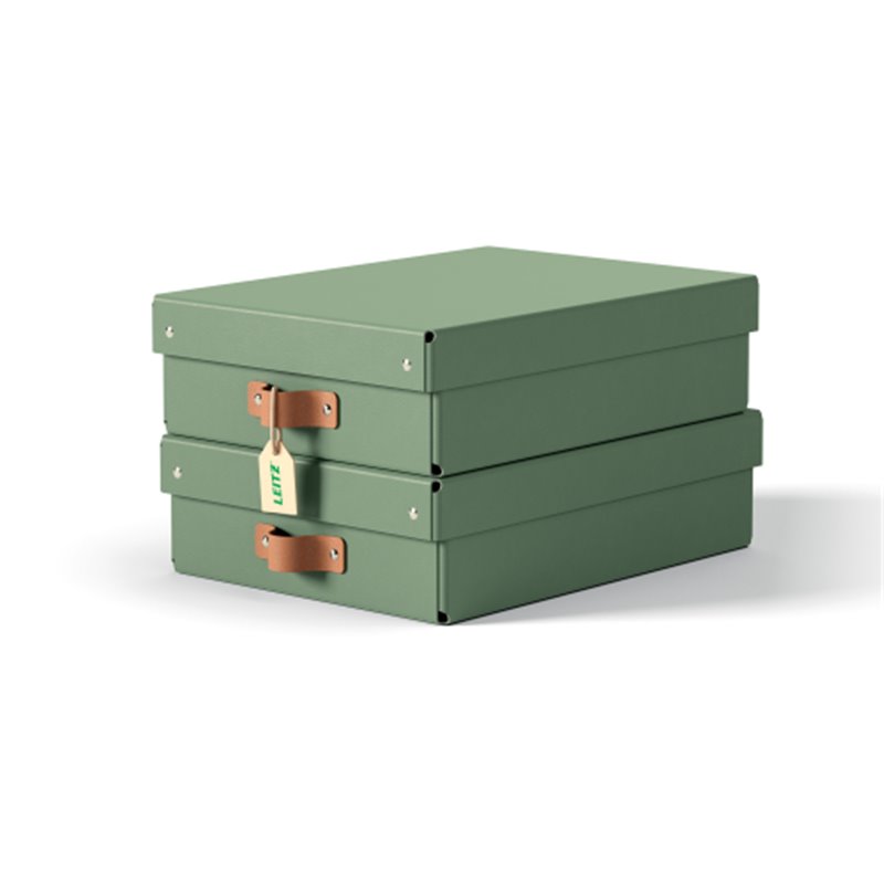PACK 2 CAJAS DE ALMACENAMIENTO CARTÓN MEDIANA BAJA COLOR VERDE LEITZ 61480050